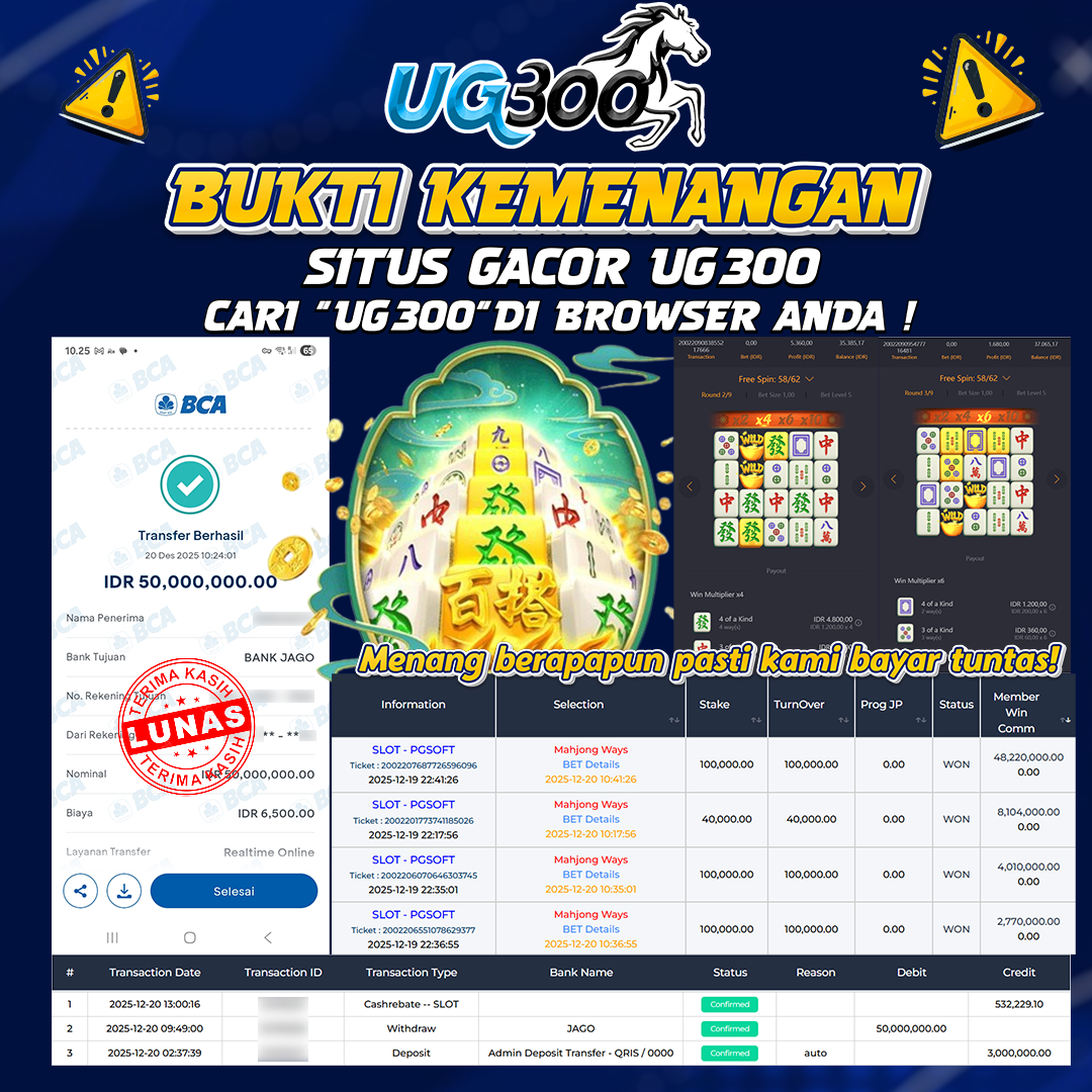 UG300 BERMAIN DI MAHJONG WAYS PG SOFT JACKPOT Rp.50,000,000- DI BAYAR TUNTAS